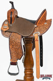 Hilason Western Horse Barrel Flex Tree Trail American Leather Saddle Brown / Tan Gorgeous Floral Hand Tooled & Carved