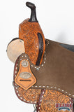 Hilason Western Horse Barrel Flex Tree Trail American Leather Saddle Brown / Tan Gorgeous Floral Hand Tooled & Carved