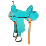 15 In Hilason Western Horse Barrel Flex Tree Trail American Leather Saddle Turquoise - Uhorse