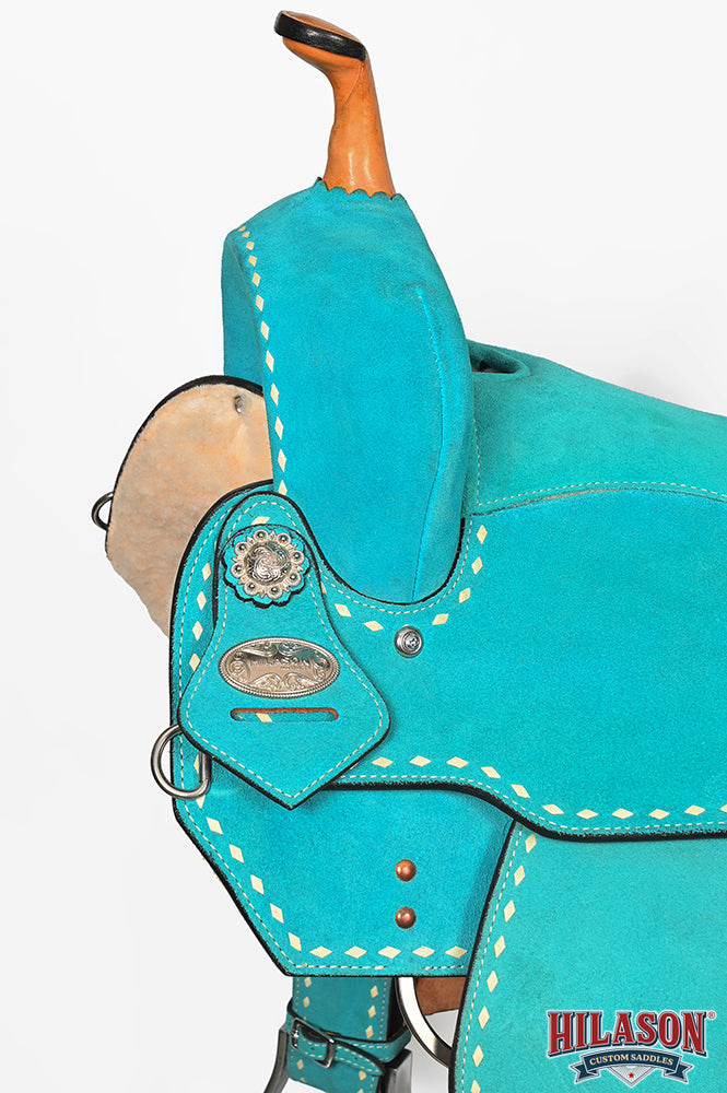Hilason Western Horse Barrel Flex Tree Trail American Leather Saddle Turquoise