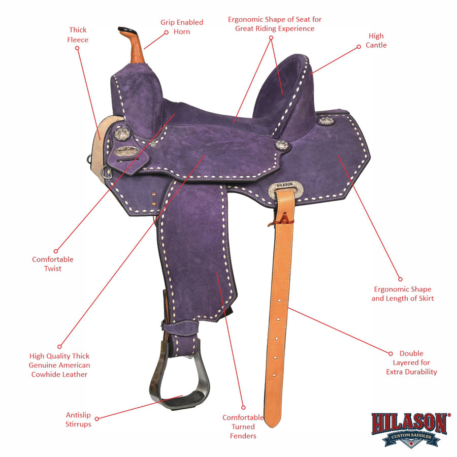 Hilason Western Horse Barrel Flex Tree Trail American Leather Saddle Blue