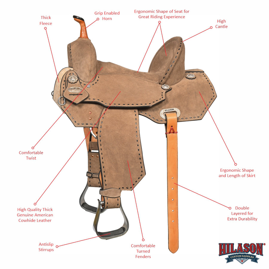 Hilason Western Horse Barrel Flex Tree Trail American Leather Saddle Gray