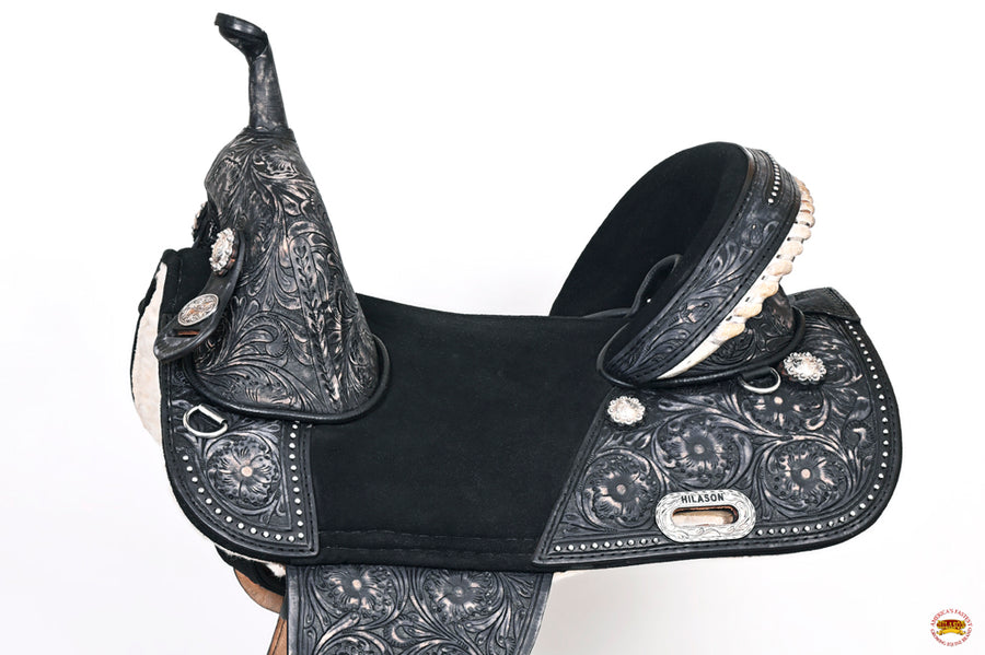 HILASON Western Horse Treeless Trail Barrel Saddle American Leather Black | for Horses