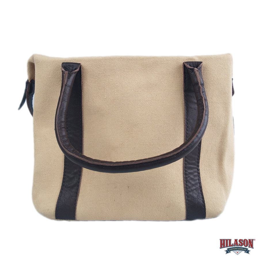 Hilason Canvas Tote Hunter Bag Dark Brown Leather Trim & Dual Handles