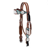 Hilason Western Floral Tooled Leather Headstall with Conchos & Fringe