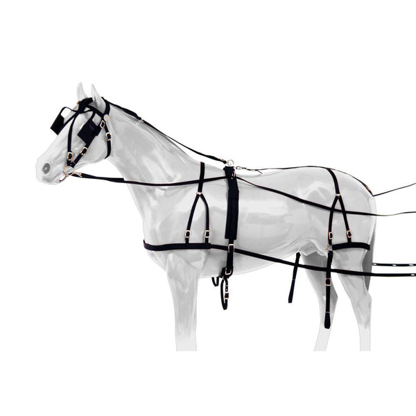 Tough1 Nylon Horse Harness | Lightweight Driving Harness with Blinders and Breeching