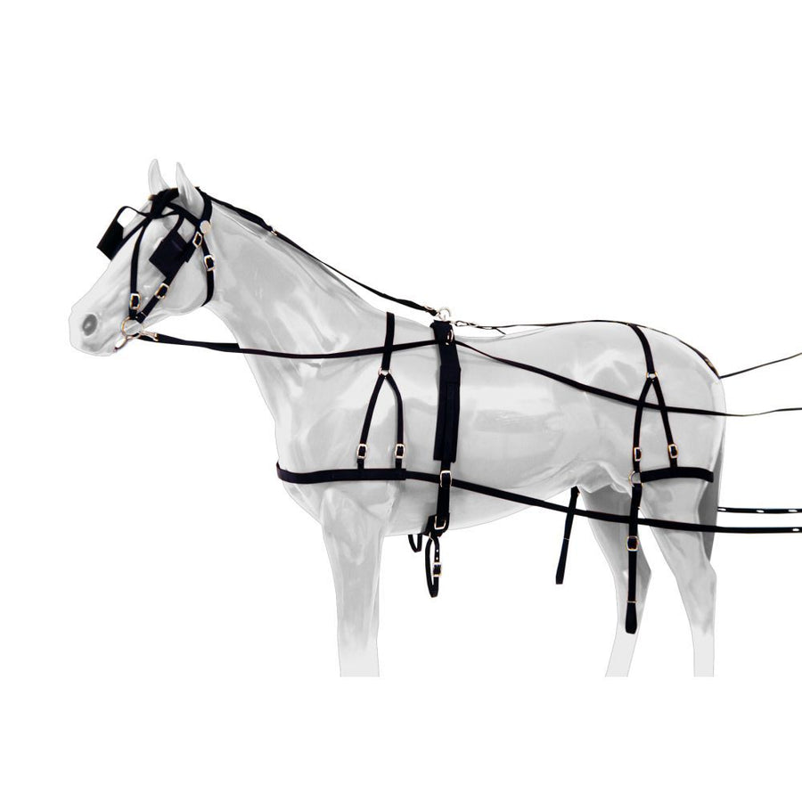 Tough1 Nylon Horse Harness | Lightweight Driving Harness with Blinders and Breeching