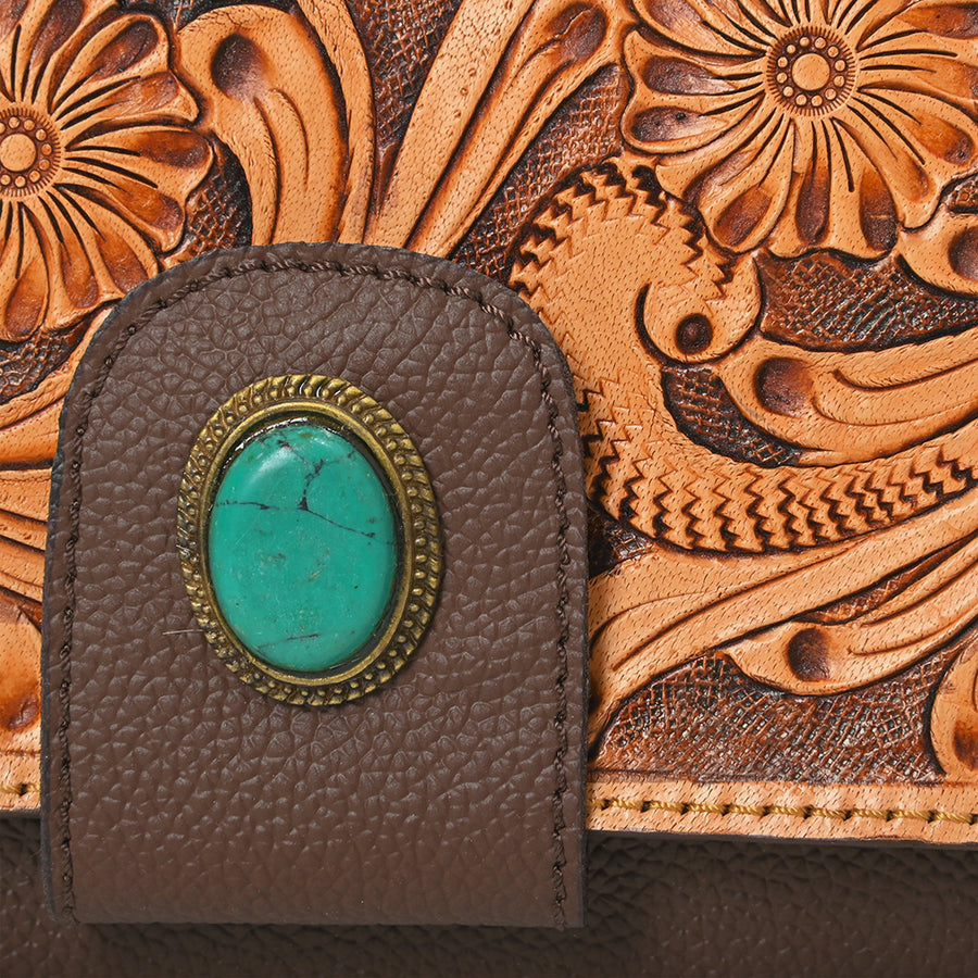 OHLAY Wallet Hand Tooled Genuine Leather Women Bag Western Handbag Purse | Womens Handbags |Leather Belt for Summer