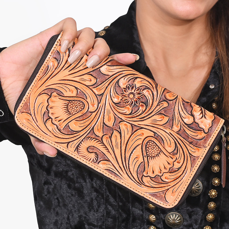 OHLAY Wallet Hand Tooled Genuine Leather Women Bag Western Handbag Purse | Womens Handbags |Leather Belt for Summer