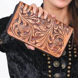 OHLAY Wallet Hand Tooled Genuine Leather Women Bag Western Handbag Purse | Womens Handbags |Leather Belt for Summer