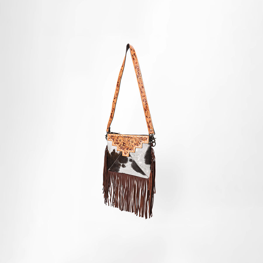 OHLAY KBG233 Cross Body Hand Tooled Hair-On Genuine Leather women bag by Hilason – Cowboy and equestrian accessories