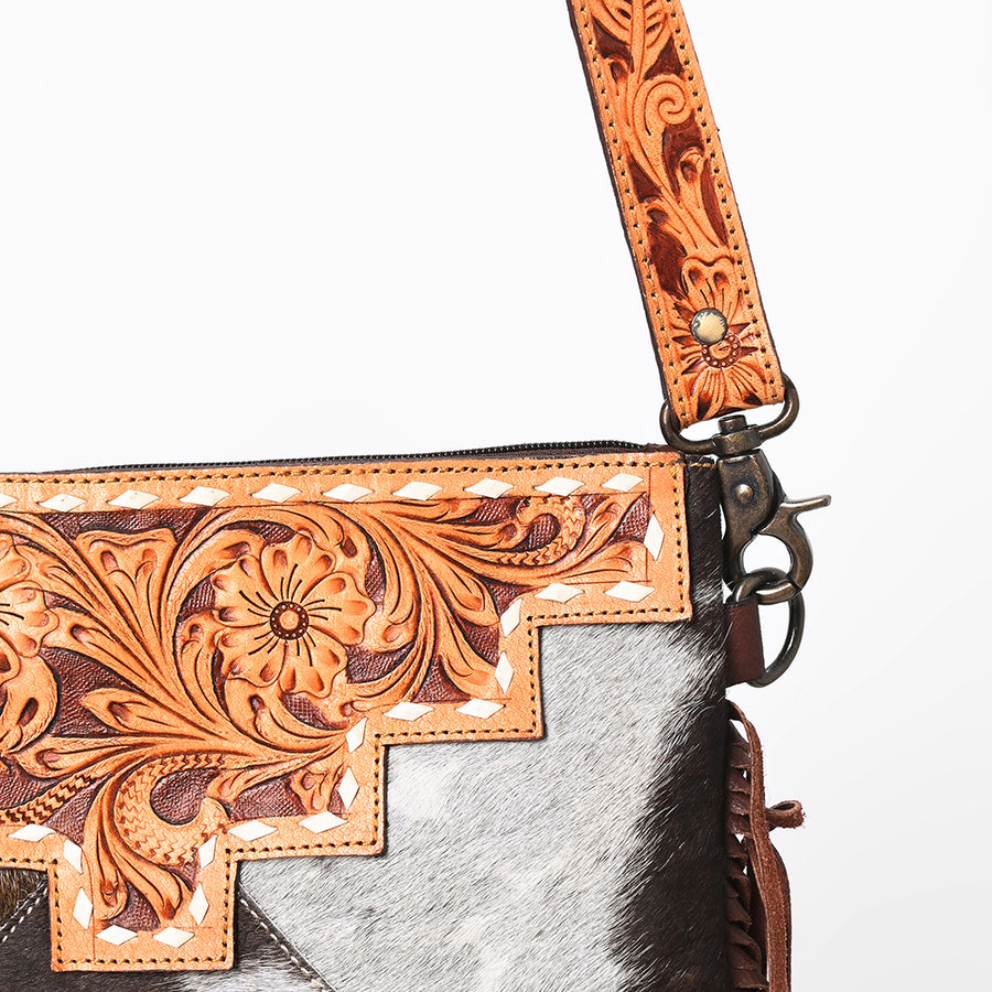OHLAY Cross Body Hand Tooled Hair-On Genuine Leather Women Bag Western Handbag Purse | for