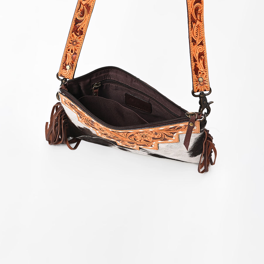 OHLAY Cross Body Hand Tooled Hair-On Genuine Leather Women Bag Western Handbag Purse | for