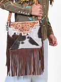 OHLAY Cross Body Hand Tooled Hair-On Genuine Leather Women Bag Western Handbag Purse | for