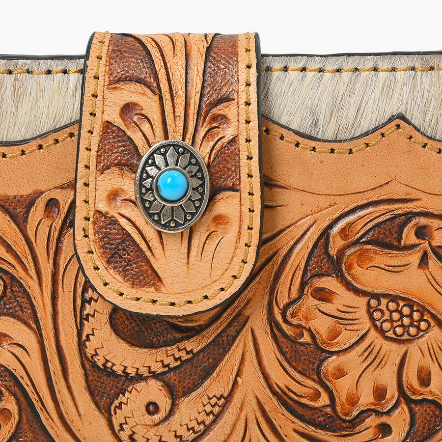OHLAY Coin Purse Hand Tooled Hair-On Genuine Leather Women Bag Western Handbag | for Cute