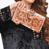 OHLAY Coin Purse Hand Tooled Hair-On Genuine Leather Women Bag Western Handbag | for Cute