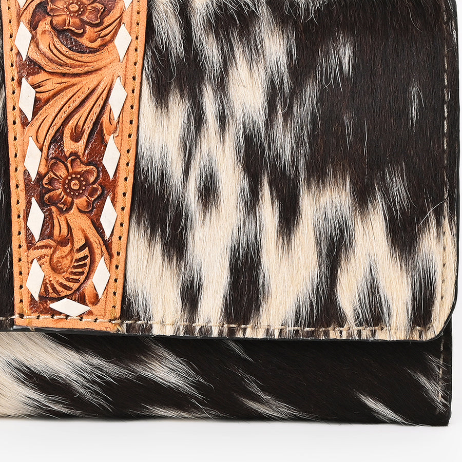 OHLAY Coin Purse Hand Tooled Hair-On Genuine Leather Women Bag Western Handbag | for Cute