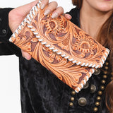 OHLAY Wallet Hand Tooled Hair-On Genuine Leather Women Bag Western Handbag Purse | Womens Handbags |Leather Belt for Summer