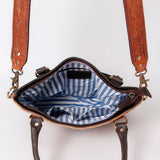 Ohlay Genuine Leather Hair-On Cowhide Sunflower Hand-Tooled Tote Bag