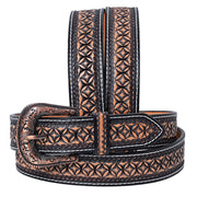 Hilason Hand-Tooled Western Leather Belt – Embossed Pattern with Engraved Buckle