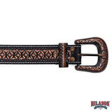 Hilason Hand-Tooled Western Leather Belt – Embossed Pattern with Engraved Buckle
