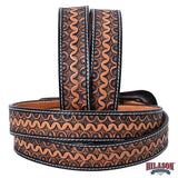 Hilason Hand-Tooled Western Leather Belt – Embossed Pattern with Engraved Buckle