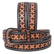 Hilason Hand-Tooled Western Leather Belt – Embossed Pattern with Engraved Buckle