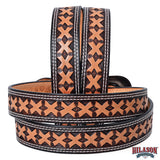 Hilason Hand-Tooled Western Leather Belt – Embossed Pattern with Engraved Buckle