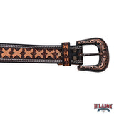 Hilason Hand-Tooled Western Leather Belt – Embossed Pattern with Engraved Buckle