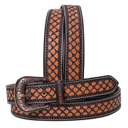 Hilason Hand-Tooled Western Leather Belt – Embossed Pattern with Engraved Buckle