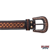Hilason Hand-Tooled Western Leather Belt – Embossed Pattern with Engraved Buckle