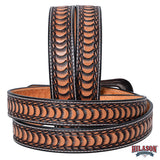 Hilason Hand-Tooled Western Leather Belt – Embossed Pattern with Engraved Buckle