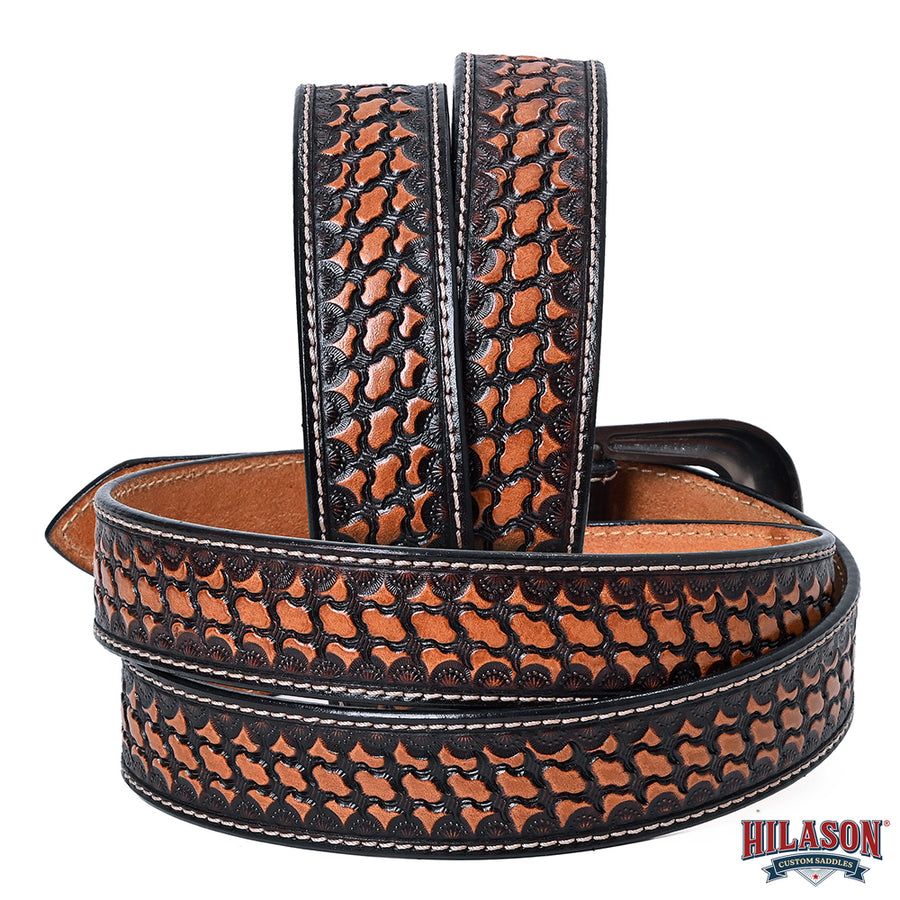 Hilason Hand-Tooled Western Leather Belt – Embossed Pattern with Engraved Buckle
