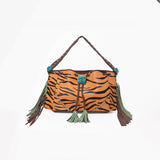 American Darling Western Hobo Bag, Hair-On Cowhide Full Grain Leather with Fringes and Rivets, Handcrafted Boho Purse