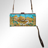 American Darling Wristlet Bag, Hand-Painted Genuine Leather, Western Vegetable Tanned Full Grain Leather Wallet Bag
