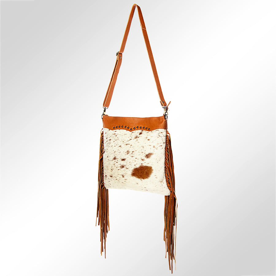 American Darling Genuine Leather Hair-On Cowhide Studded Fringe Bag