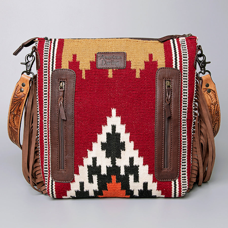 American Darling Crossbody Hand Tooled Saddle Blanket Genuine Leather Bag