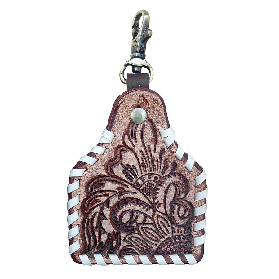 American Darling Leather Key Ring Western Floral Tooled Keychain