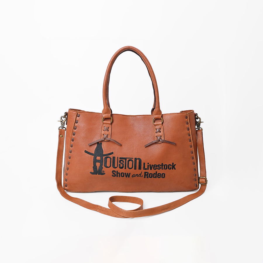 Magnolia Rodeo Genuine Leather Embroidered Tote Bag Black | Houston Livestock Show and Rodeo