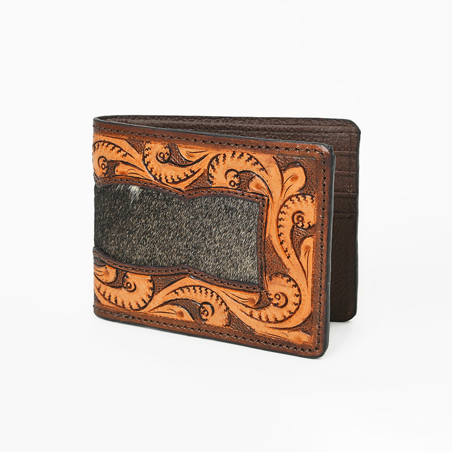BAR H EQUINE Rodeo Floral Bifold Wallet For Men HairOn Genuine Leather Tan - Uhorse