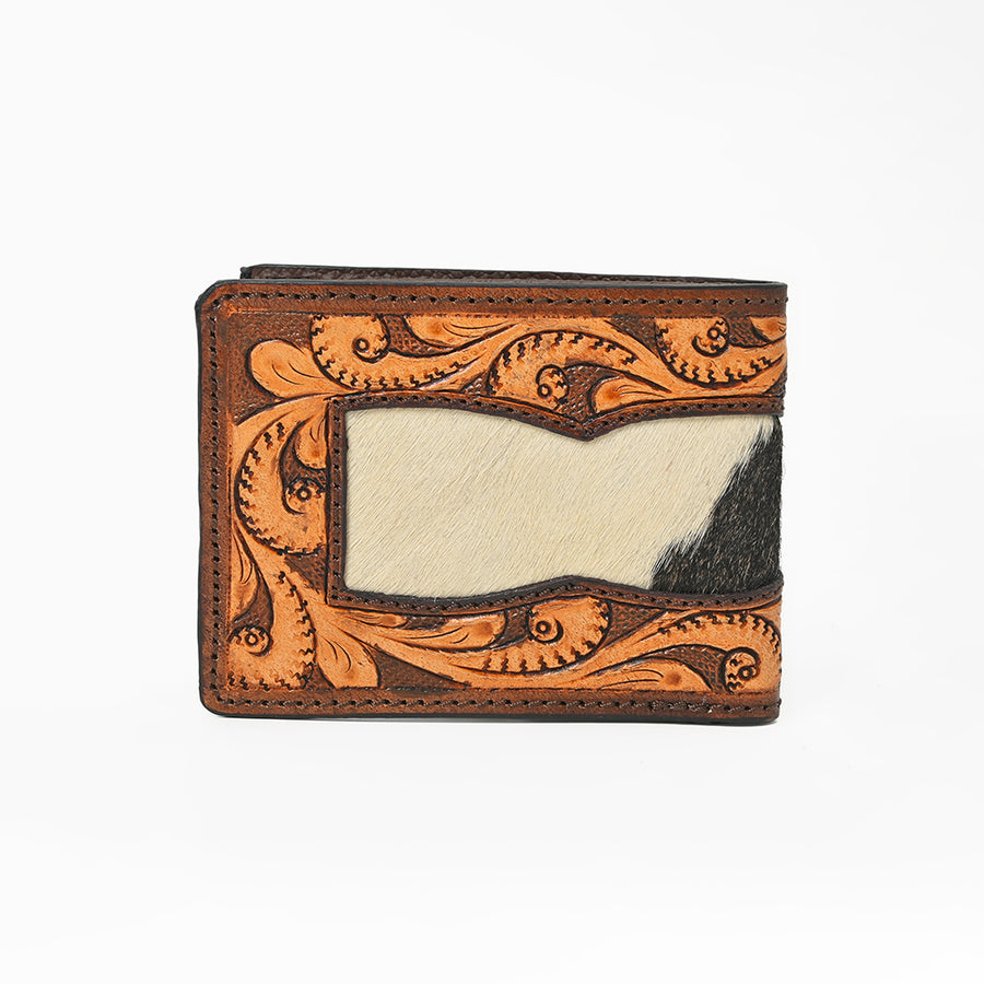 BAR H EQUINE Rodeo Floral Bifold & Trifold Wallet For Men Women HairOn Genuine Leather Tan