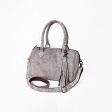 Never Mind Leather Speedy Bag Distressed Grey Barrel Crossbody Handbag