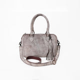 Never Mind Leather Speedy Bag Distressed Grey Barrel Crossbody Handbag