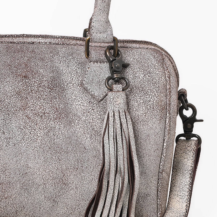 Never Mind Leather Speedy Bag Distressed Grey Barrel Crossbody Handbag