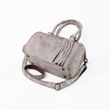 Never Mind Leather Speedy Bag Distressed Grey Barrel Crossbody Handbag