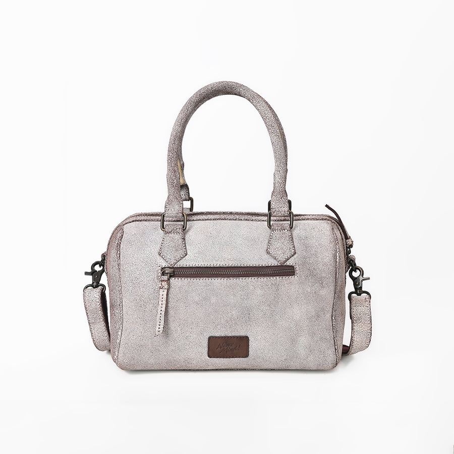 Never Mind Leather Speedy Bag Distressed Grey Barrel Crossbody Handbag