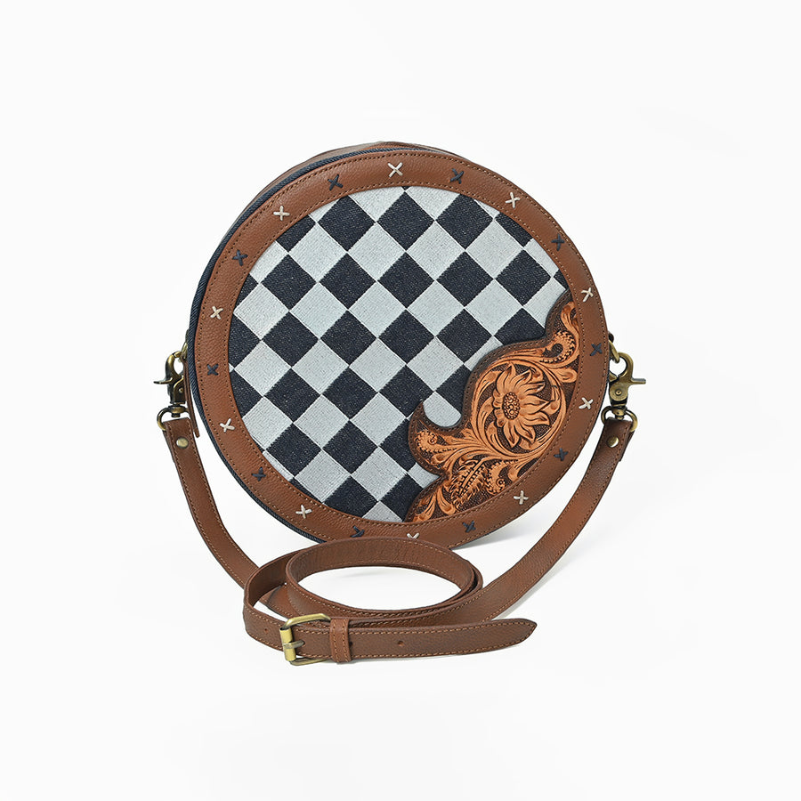 Ohlay Round Western Canteen Bag for Women, Hand Tooled Genuine Leather Purse