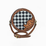 Ohlay Round Western Crossbody Bag for Women, Hand Tooled Genuine Leather Purse