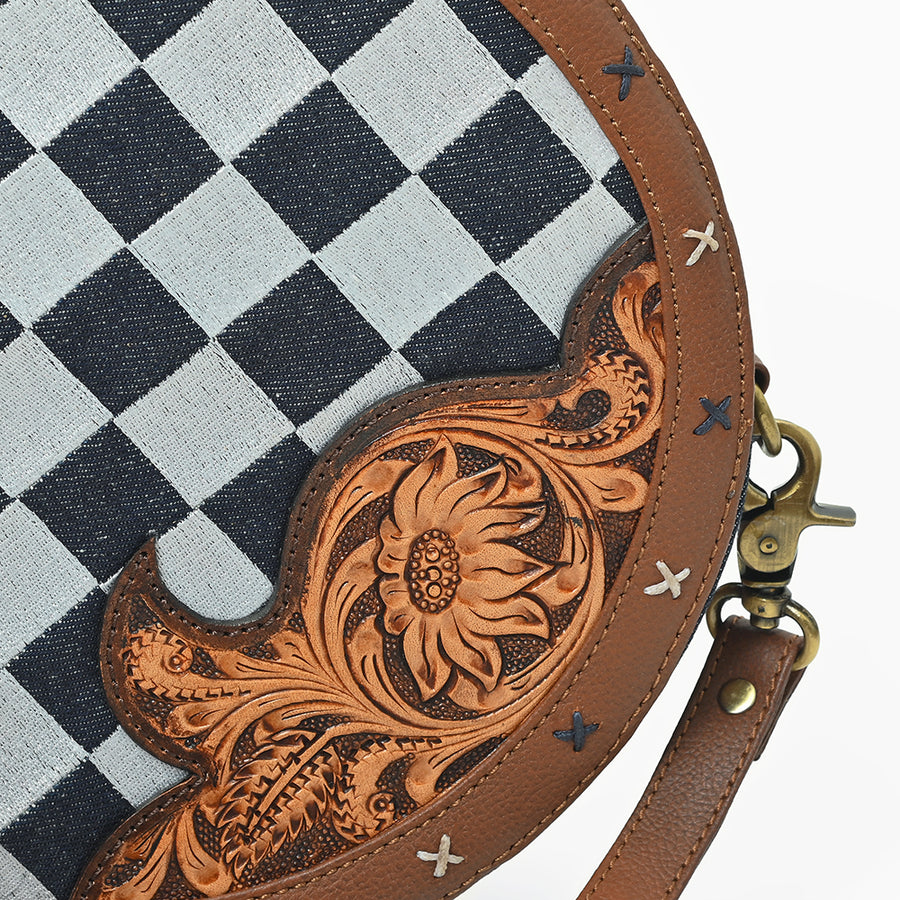 Ohlay Round Western Canteen Bag for Women, Hand Tooled Genuine Leather Purse