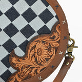 Ohlay Round Western Crossbody Bag for Women, Hand Tooled Genuine Leather Purse